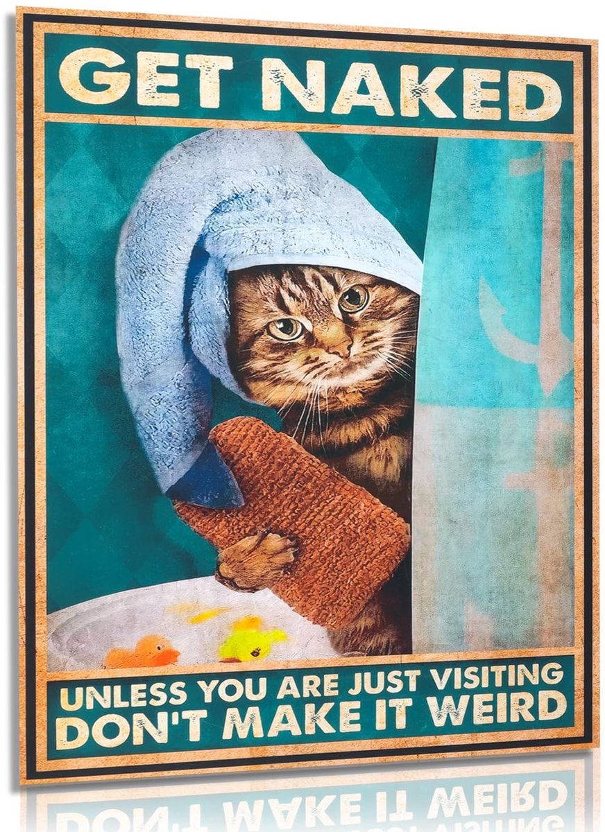 Allecto - Grappige Kat Wanddecoratie - Vintage Muurposter - 12x16 inch - Douchekapje - Voo