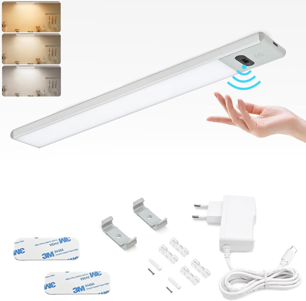 HEZIVO® Onderbouwverlichting met Stopcontact - Keukenverlichting Onderbouw - Kastverlichting - Dimbaar - Met Sensor - 3 Kleuren - 30 cm