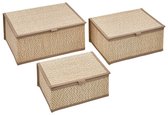 Ensemble de boîtes de rangement - Organisateur - Lot de 3 (S, M, L) - Boîte de rangement en bambou - S M L - Boîte de rangement avec couvercle - Rangement durable pour placard et bureau - Rectangulaire - environ 25 x 18 x 11,5 cm - Beige