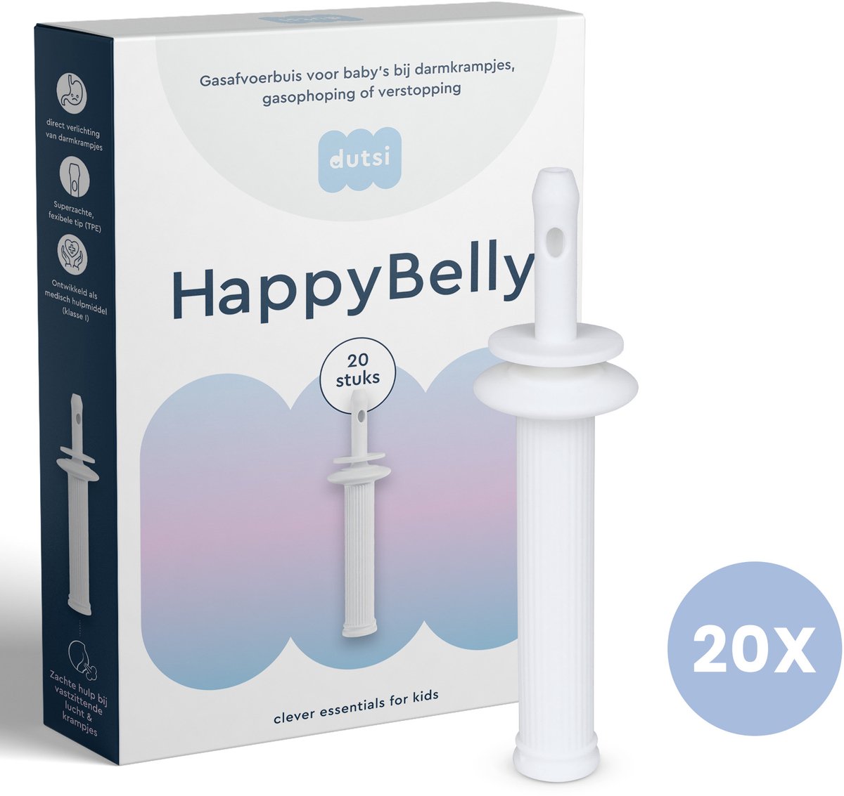 Dutsi - Oplossing voor Darmkrampjes Baby & Buikkrampjes Baby - Gas Opluchting Buisjes met Veiligheidsstop - 20-Pack
