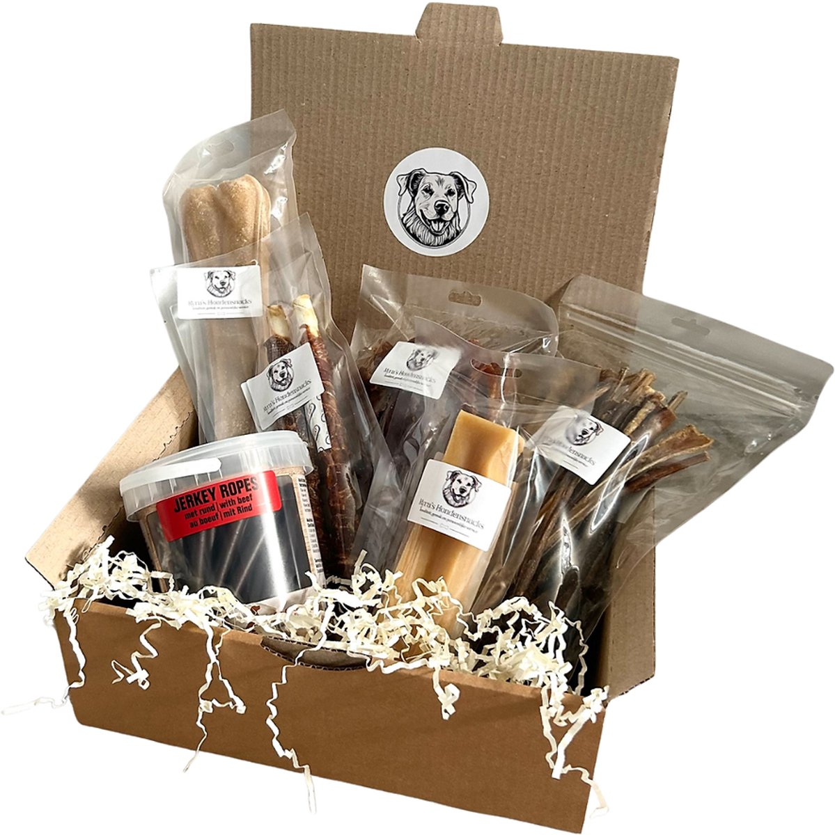 Kyra’s Hondensnacsks Proeverij Snackbox (Grote Hond) - XXL Pakket – Incl. Yakstaaf L & 31cm Kauwbot – Natuurlijke Snacks & Kauwplezier