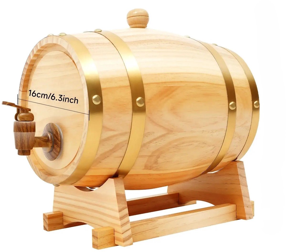 MakkelijkMooi Houten Vat met Standaard - Drankdispenser - Verbetert Smaak en Aroma - Goede Afdichting - 3L - Veelzijdig Inzetbaar