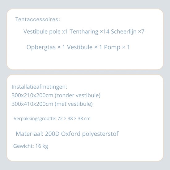 Damenzo - Opblaasbare tent - Tent - Kamperen - Kampeertent 5 - 8 personen - Camping - Vakantie - Afmeting 300x410x200cm - Khaki van Merkloos — afbeelding 3