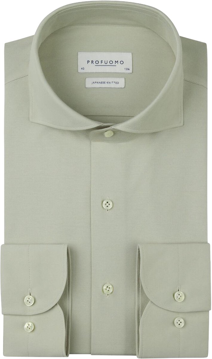 Profuomo slim fit heren overhemd - jersey - groen - Strijkvriendelijk - Boordmaat: 45