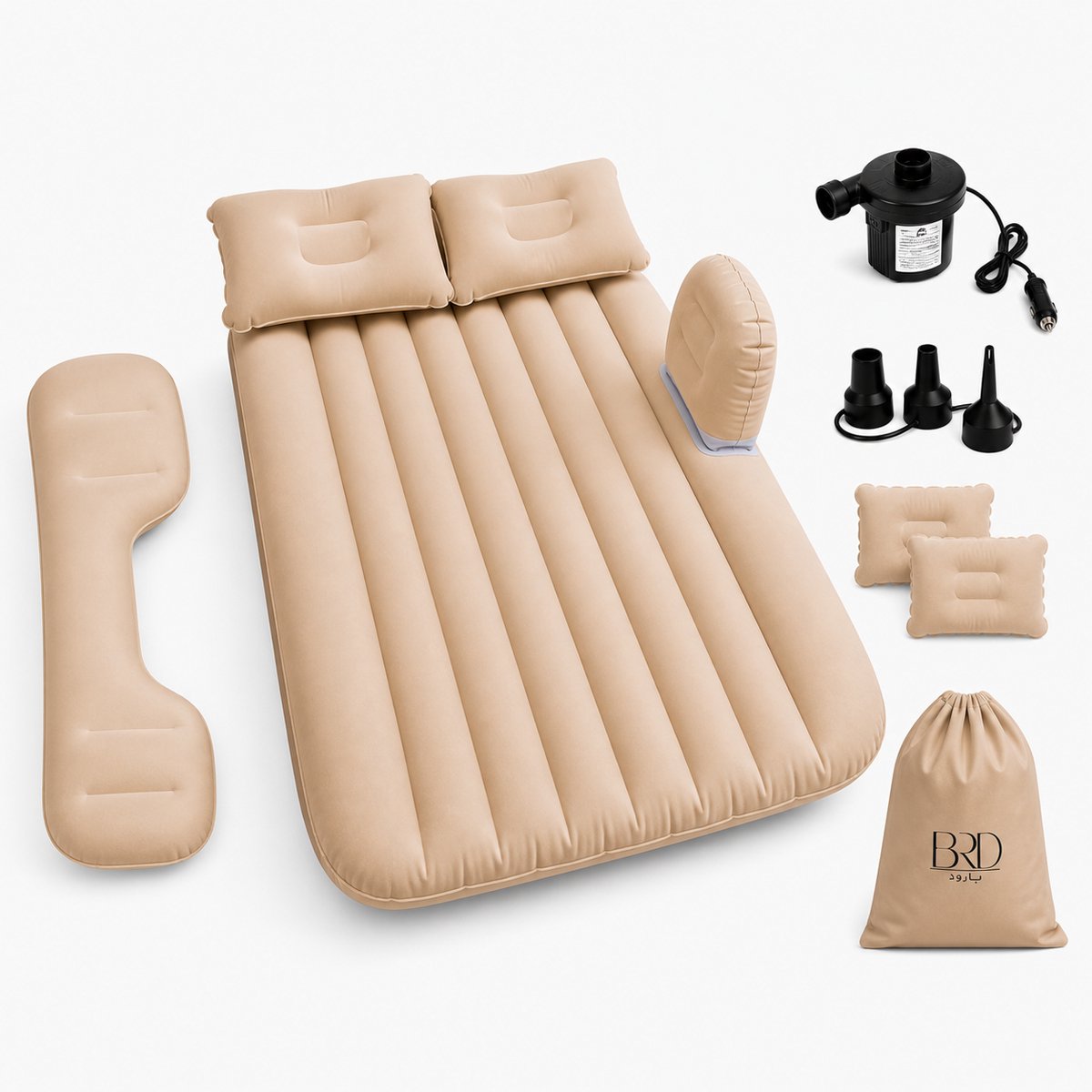 BRD® Auto Luchtbed Beige - Achterbank 12V Pomp 2 Kussens Matras 78 cm