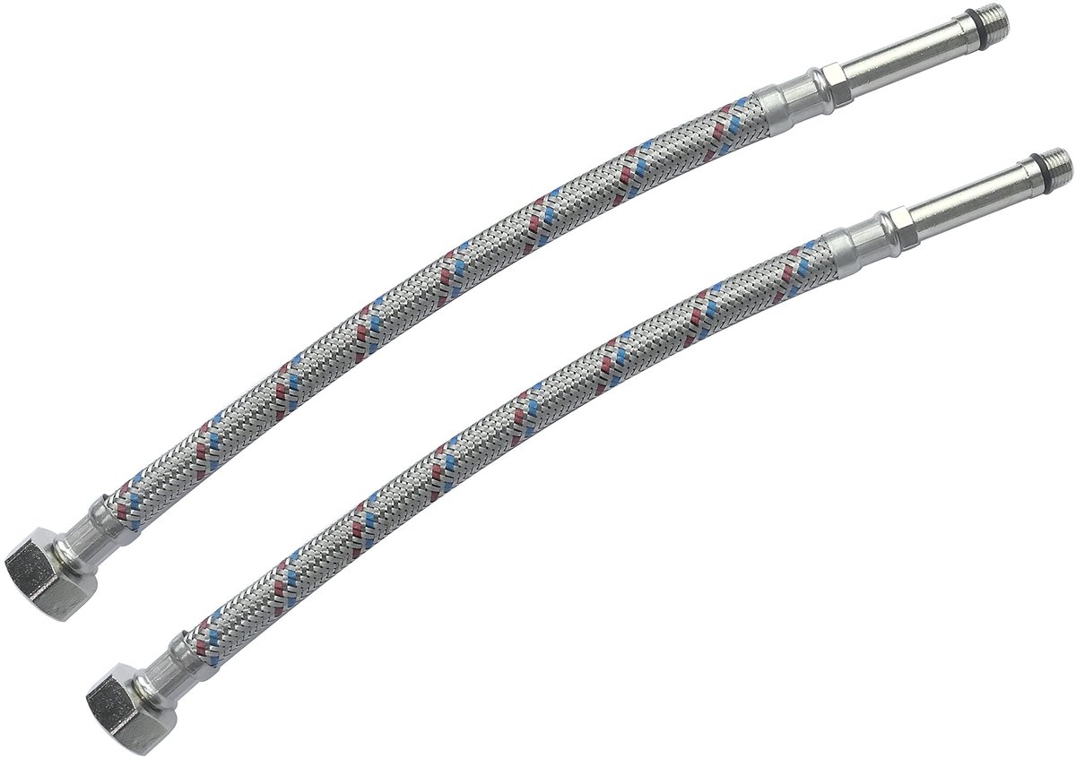 Allecto - Flexibele Aansluitslang Set - 1/2 Inch Vrouwelijk - 5cm Verlenging - Zilver - Voor Mengbatterijen - Sanitair Voedingsslang - 300mm