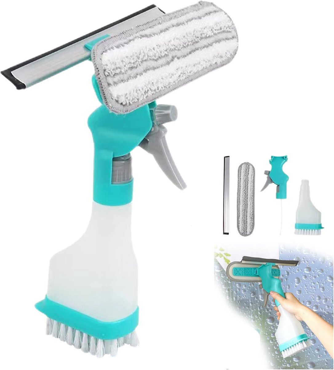 Allecto - Raamreinigingsset - Raamreinigingsborstel - Multifunctioneel - Blauw - Spuitfles