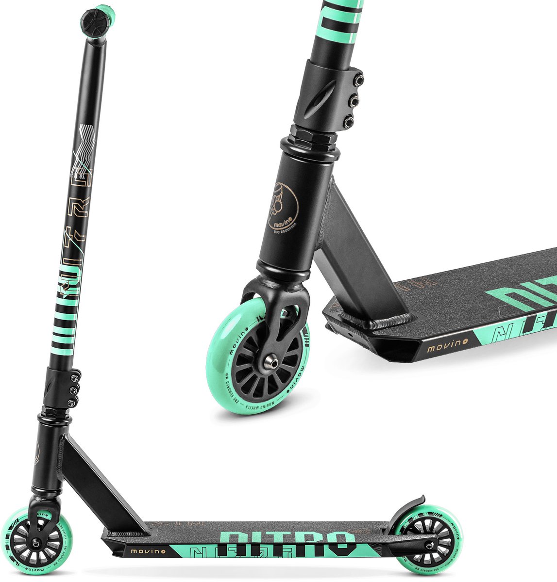Movino Nitro - Stuntstep - Mint - Flex-remmen - Y-stuur - Peg-cut