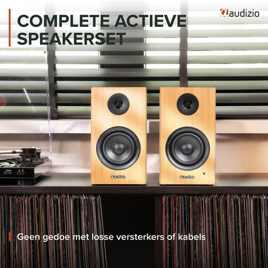 Boekenplank speakers - Audizio BS15 - Actieve speakerset met Bluetooth - HiFi speakers - 60W - Bamboe van Merkloos — afbeelding 3