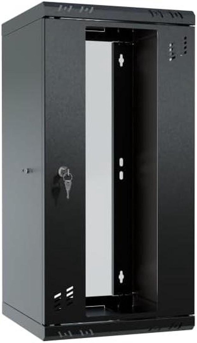 Serverkast Wandmontage - Netwerkkast Communicatiekast - IT Apparaten Opslag - Afsluitbare Glazen Deur - 12U 300mm Diep - Zwart