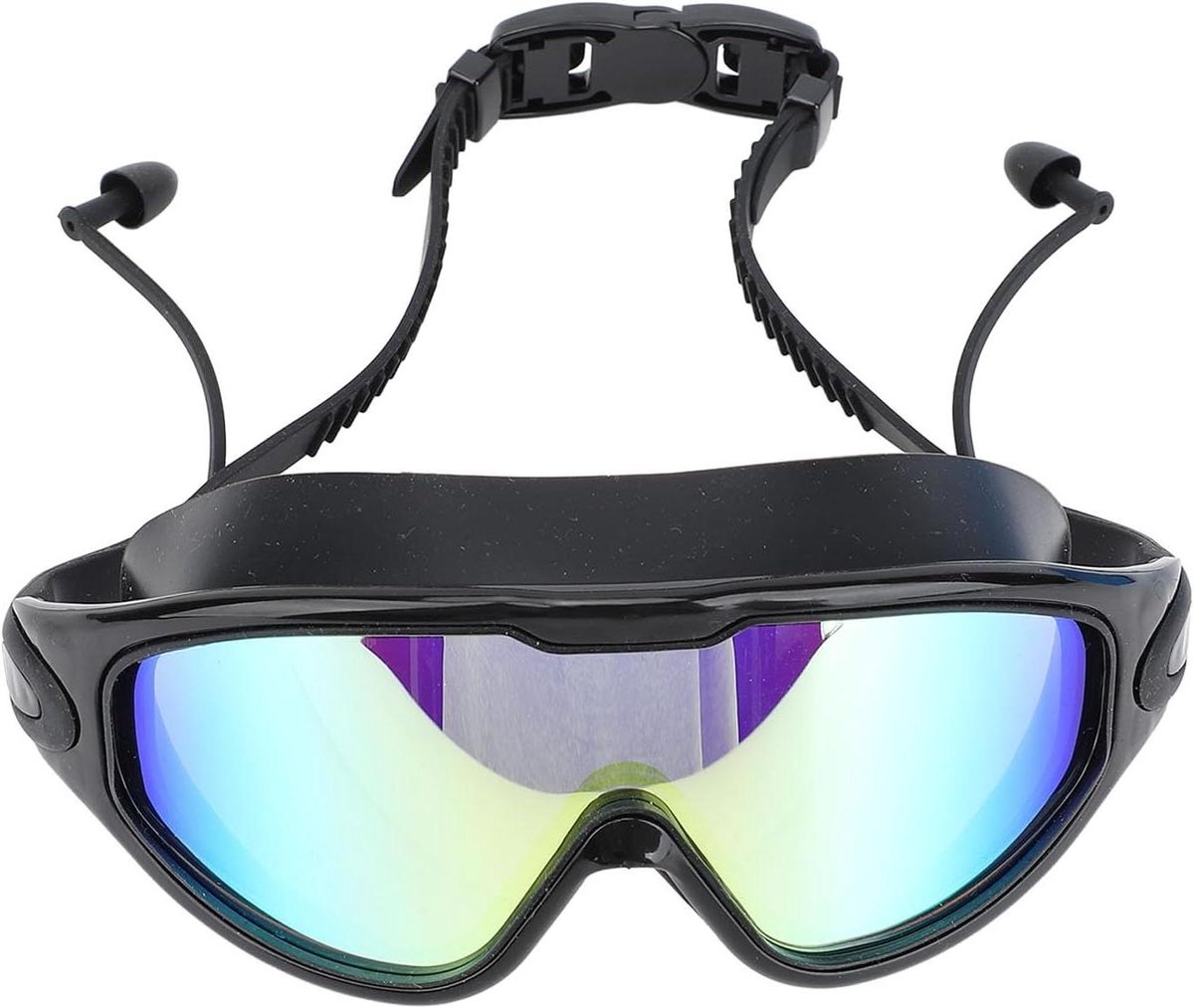 Swimming Goggles 2 Pack, Wide Viewing Swimming Goggles Waterproof Anti-fog Anti-UV Electroplating Design with Earbuds, No Leaking Swimming Goggles for Swimming Diving Water Sports
