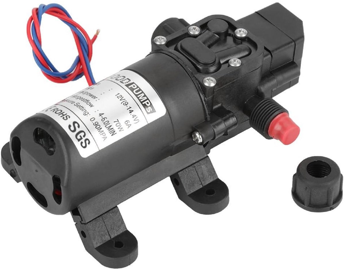 Allecto - Membraanpomp - Waterpomp - Hoge druk - Zwart - Elektrische pomp - Zelfaanzuigende waterpomp - Geschikt voor caravan en boot - Compact model