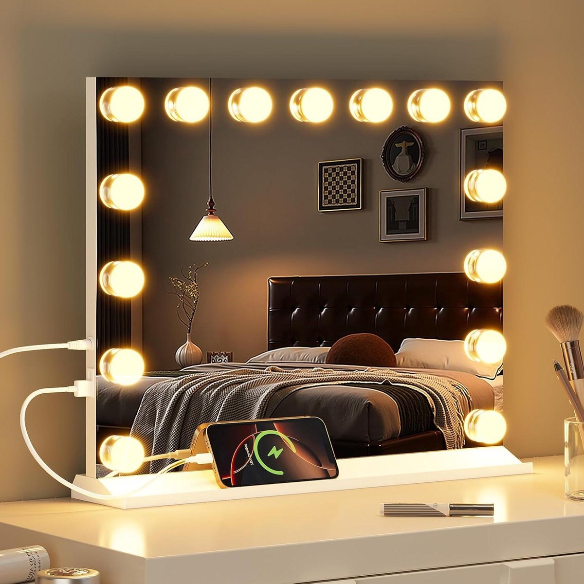 Verkleedspiegel met verlichting - Make-up spiegel Hollywood spiegel - Make-up aanbrengen - Verstelbare lichtkleuren - 58 x 45 cm - Zilver