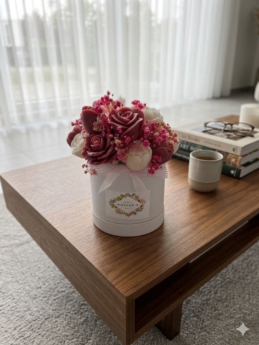 Lumen and Lux Candles Luxe Bloemenbox met Rozen – Perfect Cadeau voor Moederdag of Speciale Gelegenheden - Moederdag Ivoor, Roos