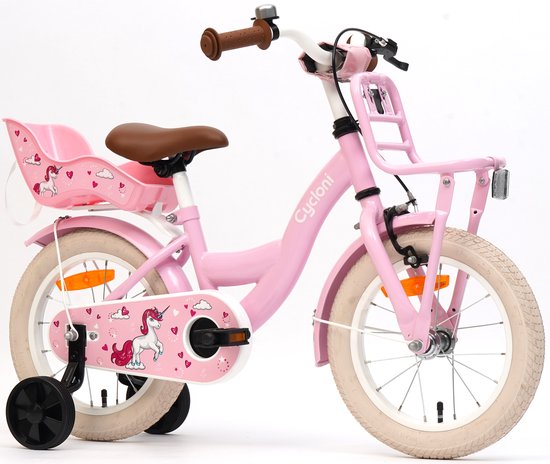 Cycloni Kinderfiets 14 Inch Meisjesfiets - Roze Fiets voor Kind met Zitje en Zijwieltjes - Meisjes Kleuterfiets voor Kinderen van 3, 4 & 5 Jaar