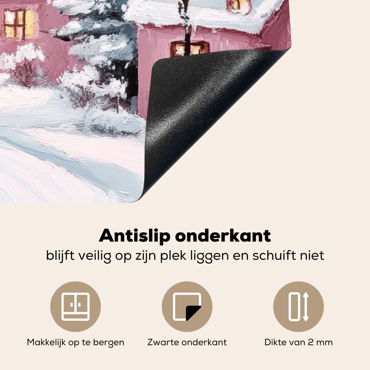 Placemats 45x30 cm - Placemat kunststof - 1 stuk - Kerstdorp - Roze - Winter - Sneeuw - Huizen - Borden onderleggers - Decoratie voor op tafel - Keuken tafeldecoratie accessoires - Vinyl onderlegger - Tafelversiering – foto 3