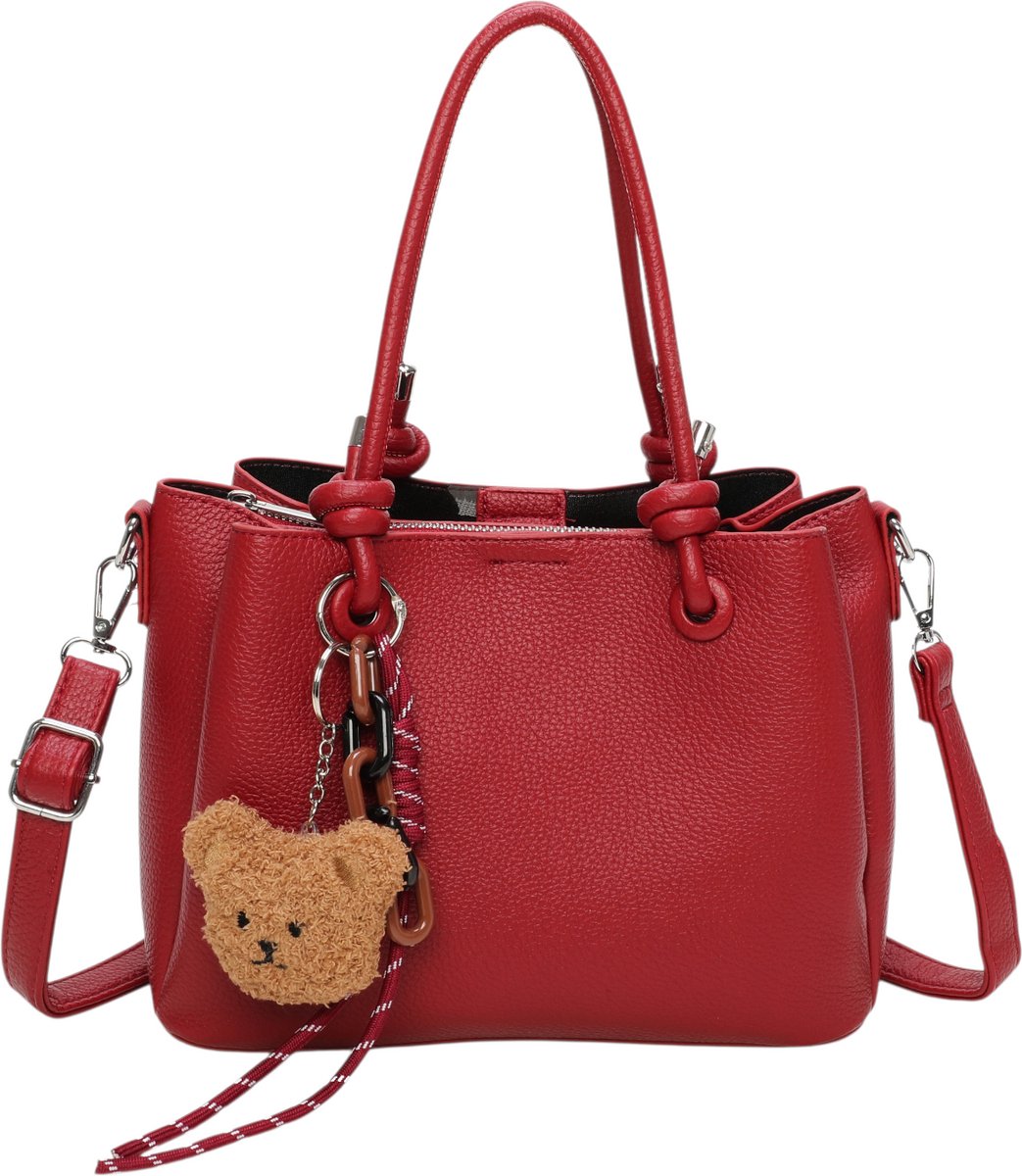 L'aphrodite - handtas - lange draagriem - 3 vakken - afneembare charm - rood