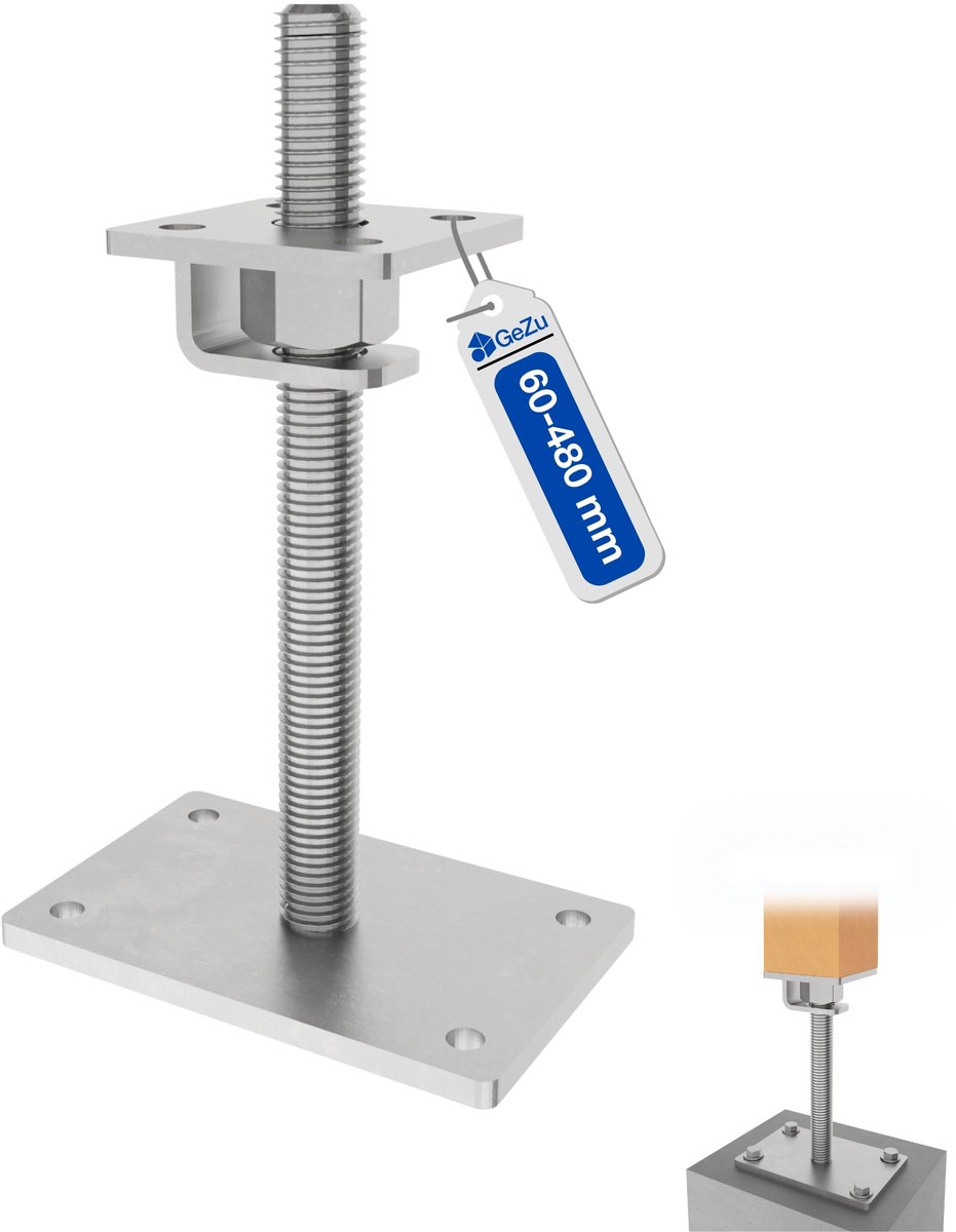 GeZu Impex Verstelbare Paaldrager Met U Profiel En Moer 100 x 100 mm Thermisch Verzinkt