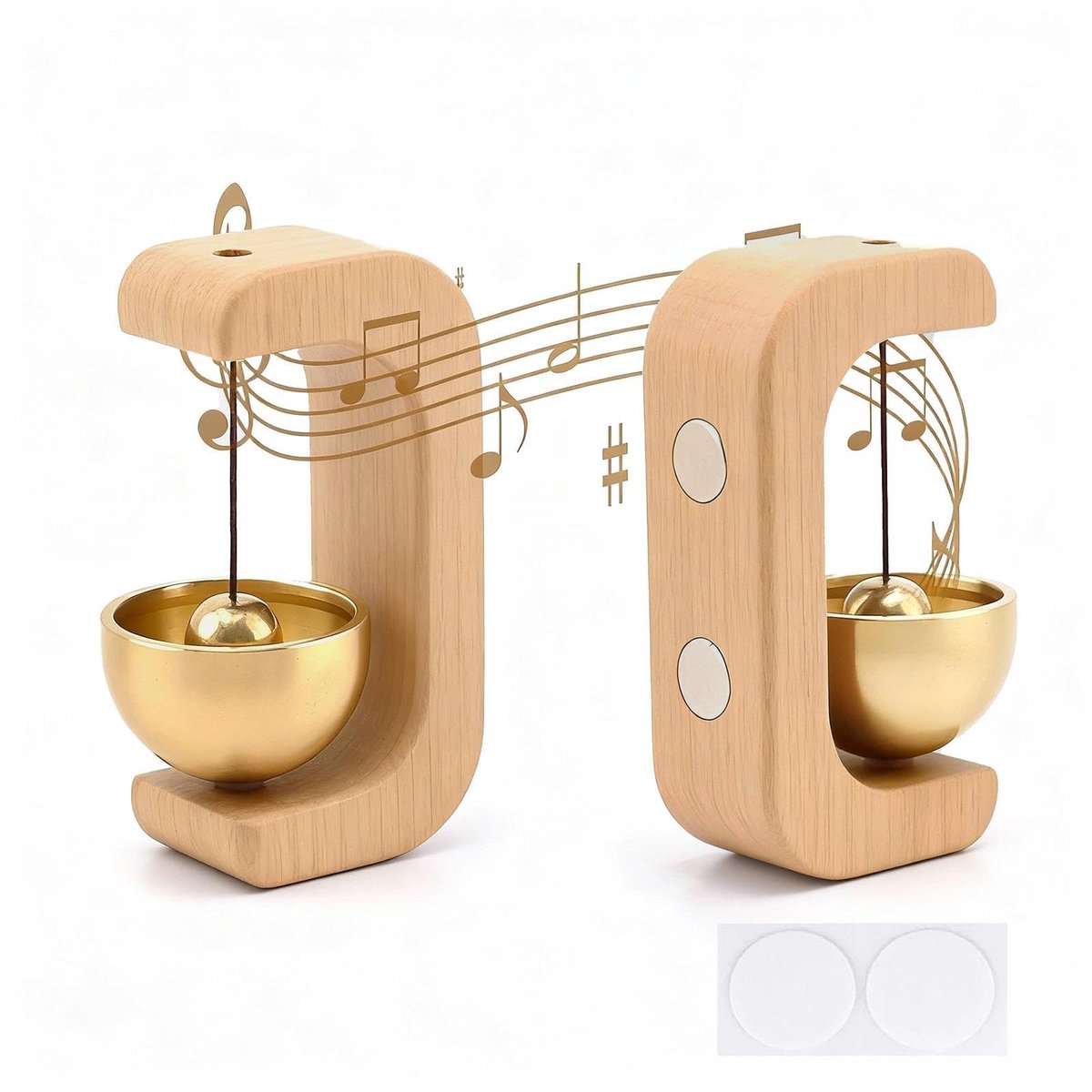 carmdering - Magnetische Deurbel - Messing Houten Bel - C-Vormige Deurbel - Geen Boren Nodig - Zelfklevende Montage - Massief Beukenhout - Rostvrij Messing - Heldere Aanhoudende Klank - Veelzijdig Gebruik - 1 Stuk