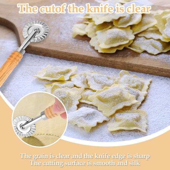 Allecto - Pasta Snijder - Wavy Dough Cutter - Houten Handvat - Ideaal voor Thuisgebruik - Keukenaccessoire - Snijden van Verse Pasta - Geschikt voo... van Allecto — afbeelding 5