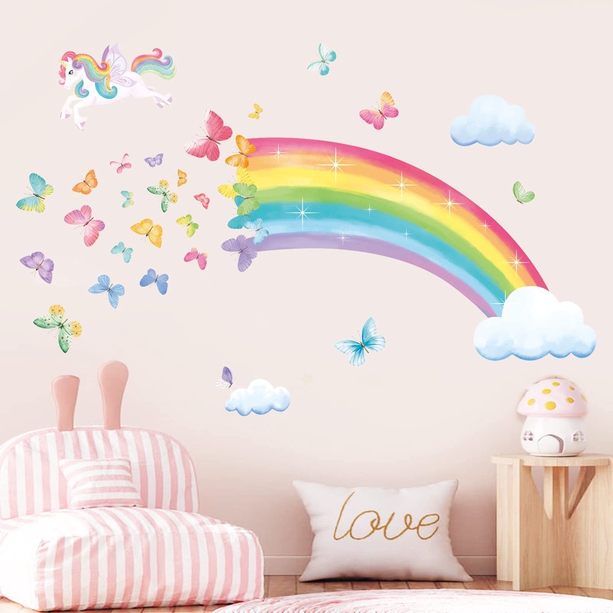 VT Goods - Regenboog Muurstickers - Eenhoorn - Veilig en kleurrijk - Mat - Wanddecoratie - Perfect voor kinderkamer - Meisje