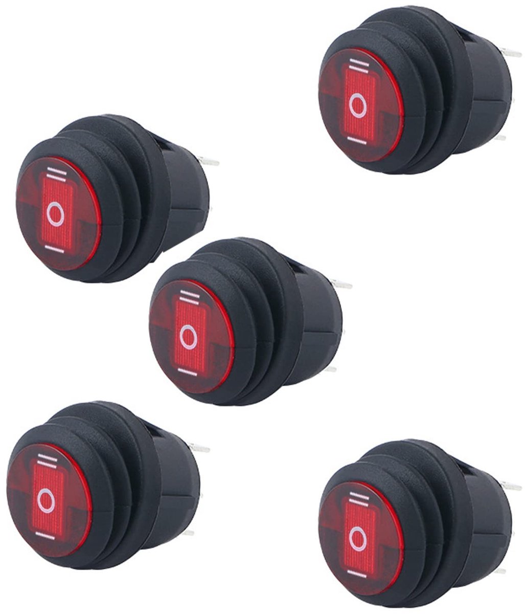 Golden crown - LED Tuimelschakelaar - Waterdicht - Ronde Schakelaar - 12V - Geschikt voor Auto en Boot - KCD1 Rood