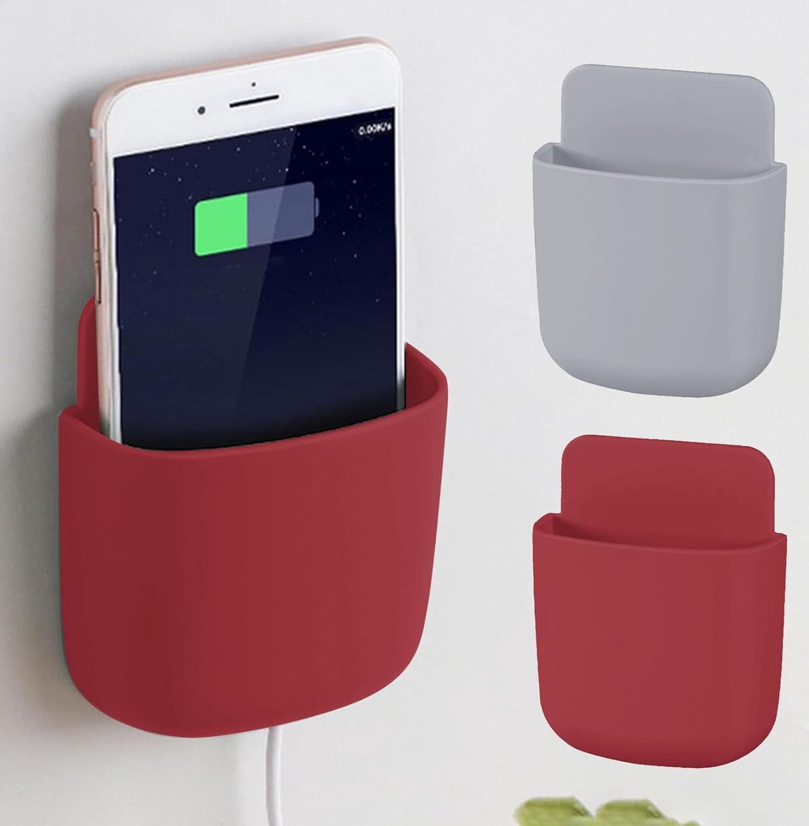 Wandopslagdoosjes - 2 Stuks - Voor Telefoon En Accessoires - Woonkamer Of Slaapkamer - Rood En Grijs - Afmeting 9x11.5 cm