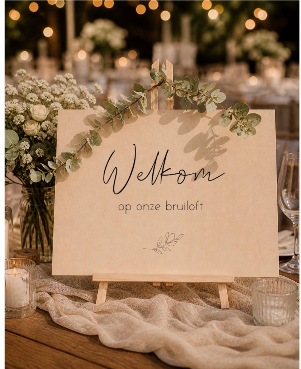 Welkomstbord bruiloft - Huwelijk - Trouwen - Trouw bord - Groot model 59x40 cm - Bord met standaard