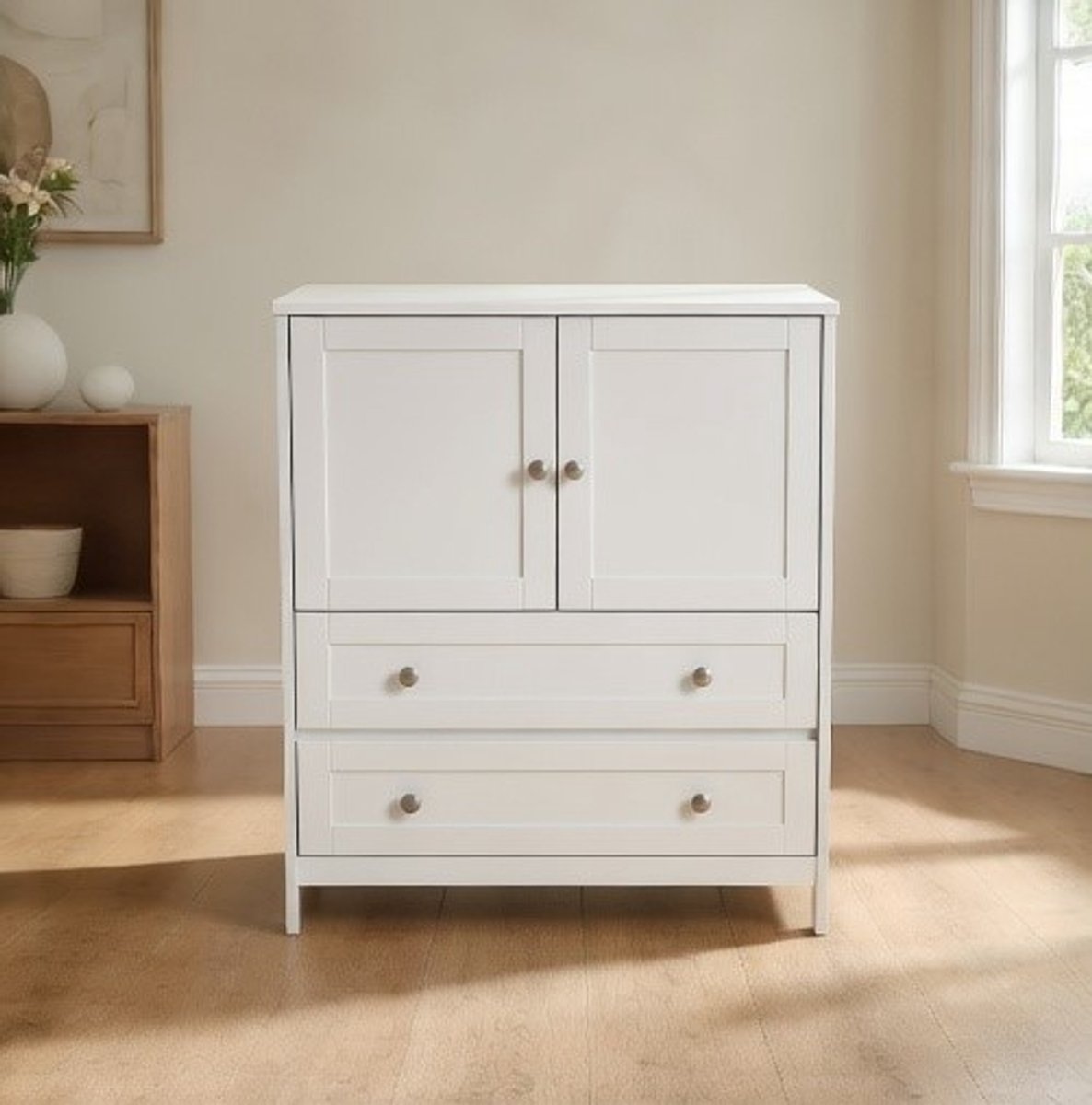 Badkamerkast met 2 Deuren en 2 Laden – Opbergkast 30x60x110 cm met Verstelbare Plank – Mul