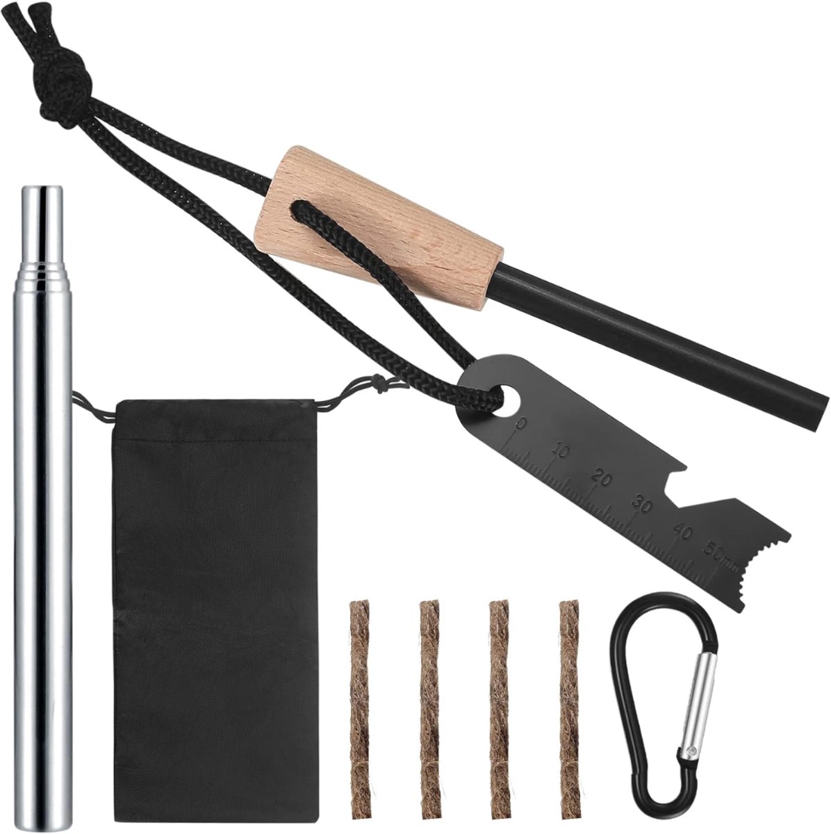 YOR® Fire kit - Firesteel - Vuurmaker - Zwart - 12cm x 3cm x 2cm