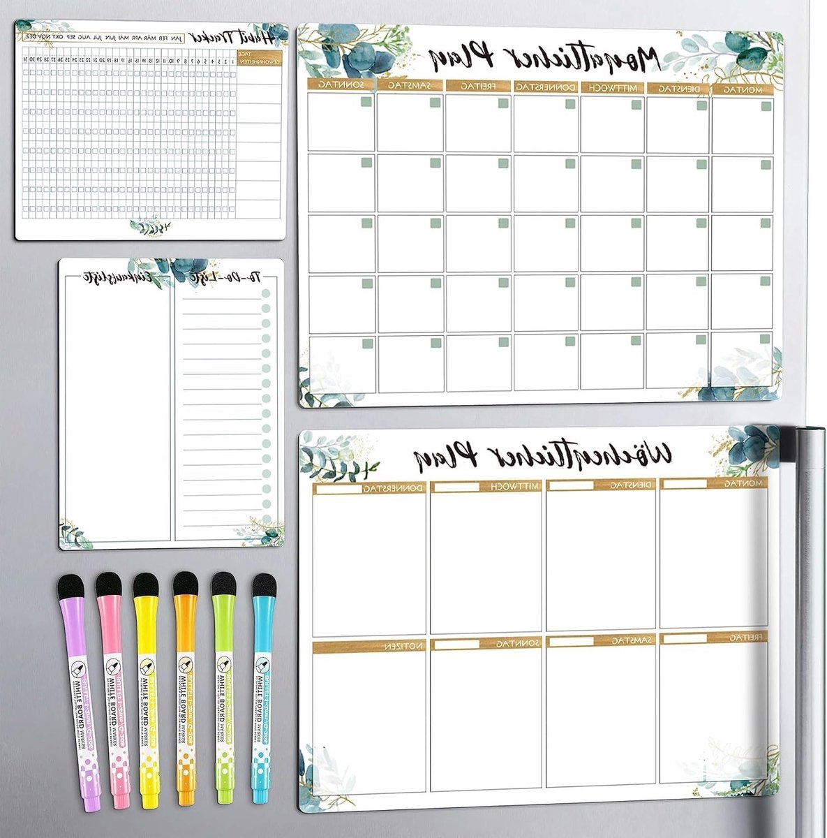 Pack van 4 Magnetische Weekplanners 2026 met Maandplanner, Gewoonte Tracker en Takenlijst voor het Gezin, Ideaal voor op de Koelkast en Organisatie van Huishoudens