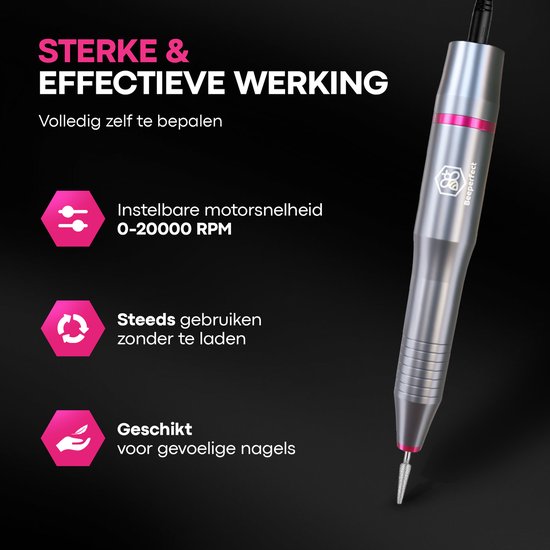 Beeperfect® Elektrische Nagelvijl - Nagelfrees - Nagelvijl - Manicure en Pedicure set - 12 Bitjes en 60 Schuurrolletjes - 3 Extra Accessoires - 20.000RPM