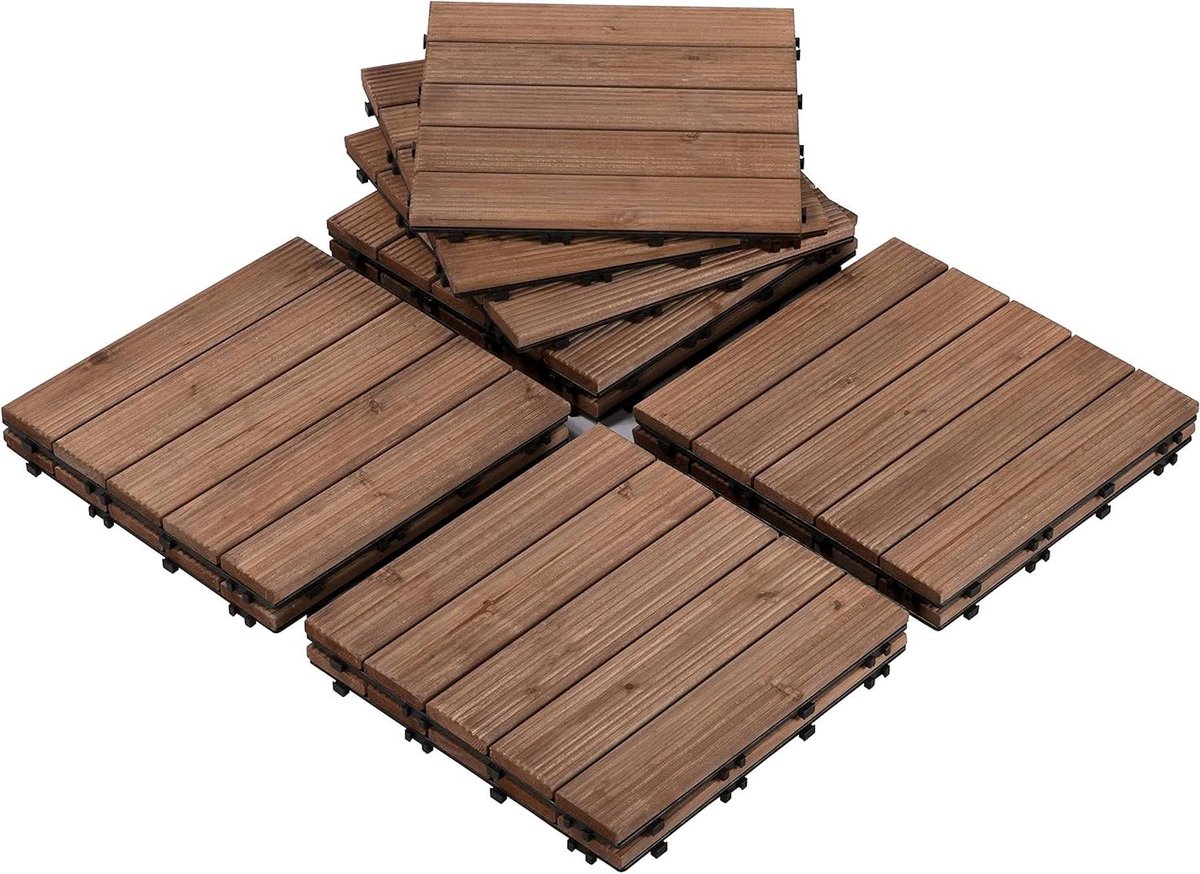 Houten Terrastegels - Balkontegels Kliksysteem - Buiten Verfraaien - Massief Dennen Hout - 22 stuks 2 m² - Bruin