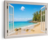 Artaza Toile Plage Tropicale - Vue Mer Bleue Avec Fenêtre Ouverte - 120x80 cm - Grande - Décoration Murale Salon - Tableaux - Décoration Murale