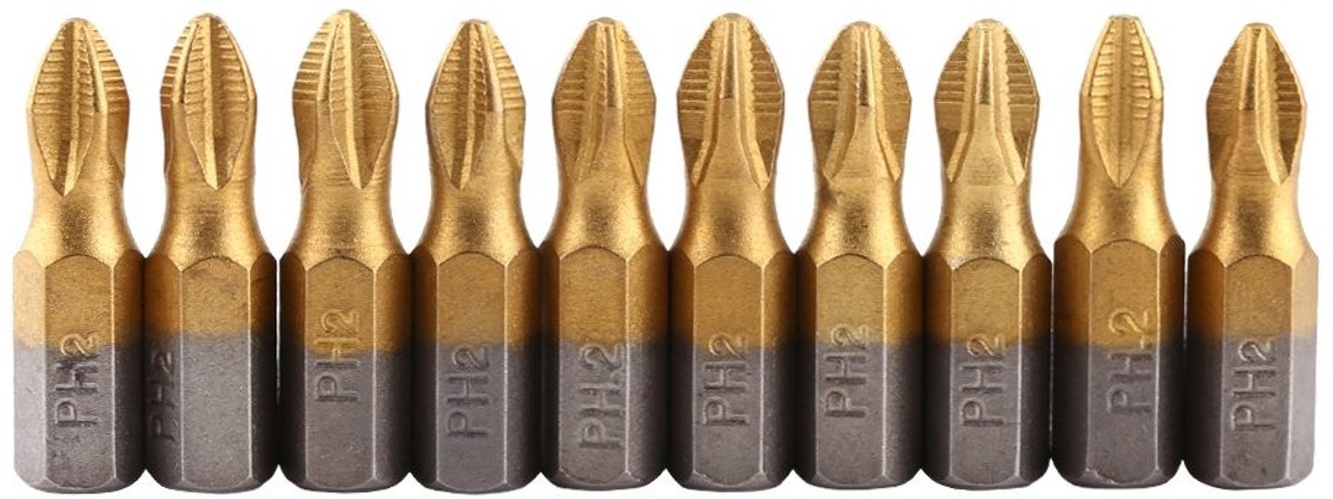 Allecto - PH2 Impact Schroevendraaier Bits - 10 Stuks - Duurzaam S2 Staal - Magnetisch - Schroevendraaier Bits 1/4 inch - Geschikt voor Klussen - 25mm