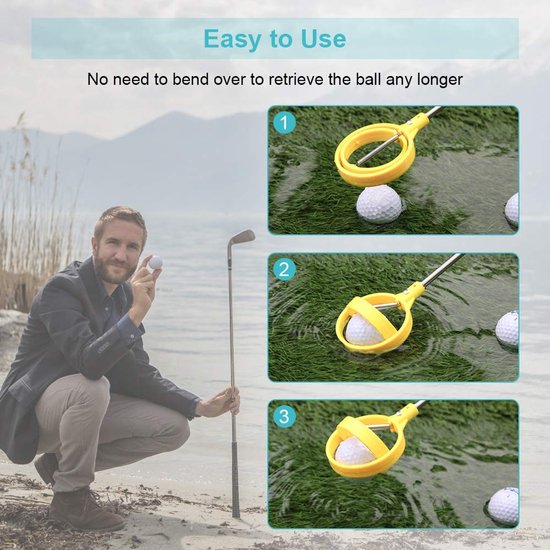 Allecto - Golfbal retriever - Telescopische golfbalpick-up - Automatische vergrendeling - Geel - Golfbalplukker - Handig voor golfers - Ideaal voor... van Allecto — afbeelding 5