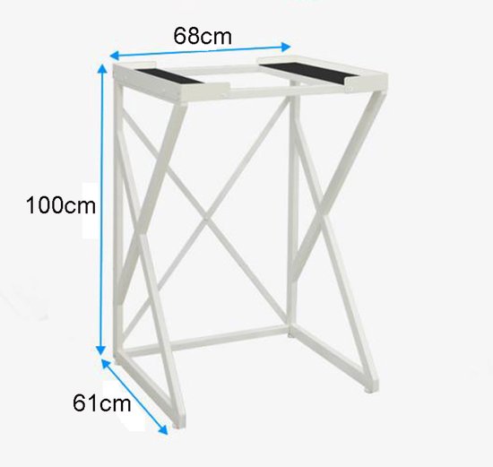 Afmetingen van het witte wasmachine-opbouwmeubel: H 100 cm, B 68 cm, D 61 cm.