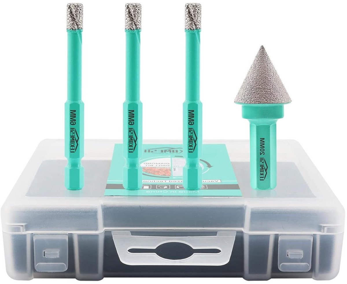 Diamant Boorbit Set - Tegelboor Kit - Boren in Steen - Vacuüm Gesoldeerde Technologie - 4 Stuks - Zilver