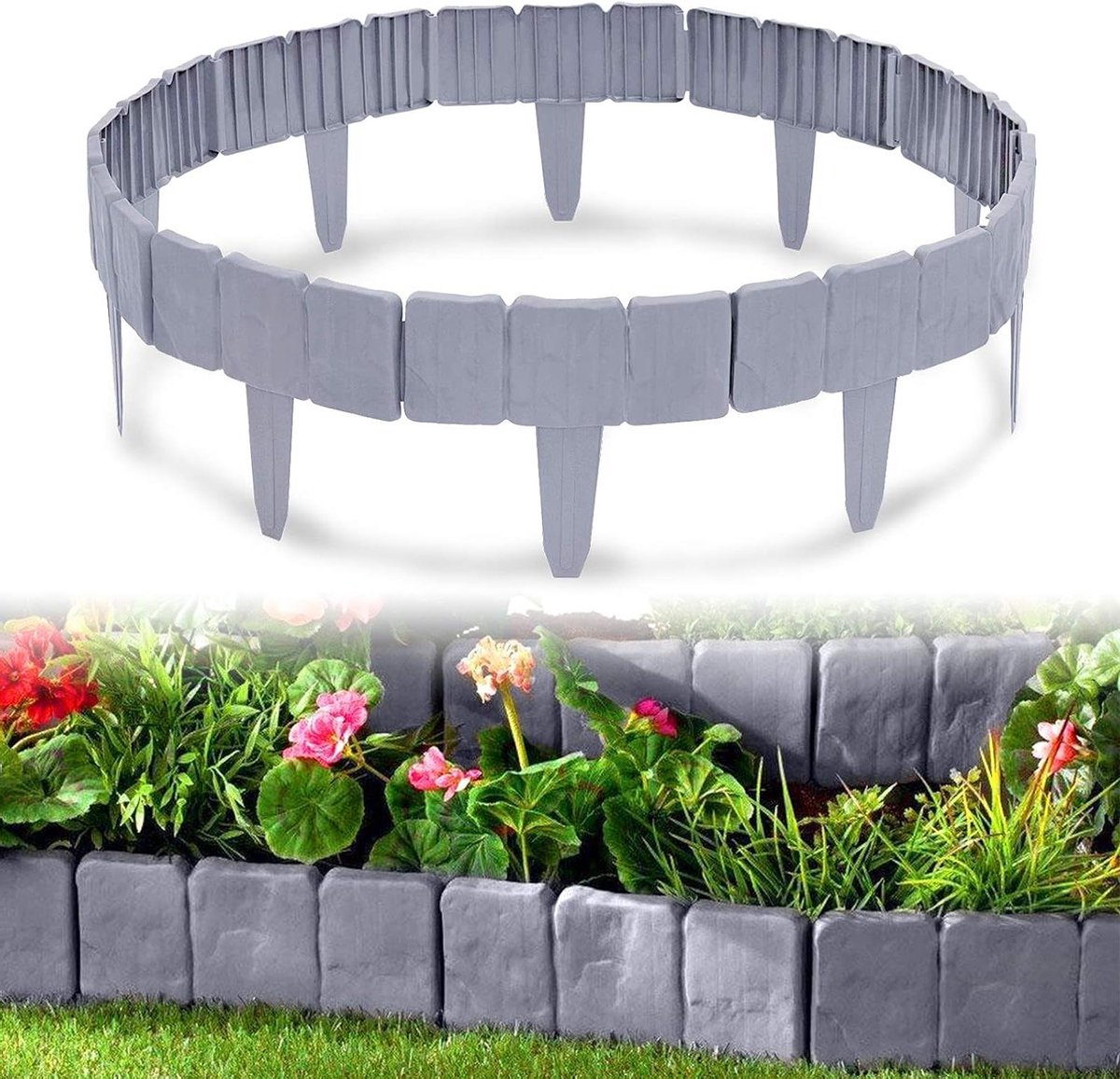 Gazonrand Steenlook - Bloembedrand Omranding - Tuin Afscheiden - Eenvoudige Installatie - 75 meter - Grijs