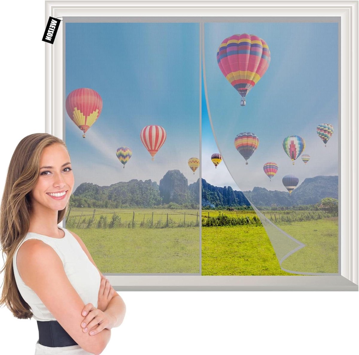 Magnetische Raamhor - Vliegendeur Hor - Buiten Lucht Binnen - Automatische Sluiting - 130x185cm - Grijs