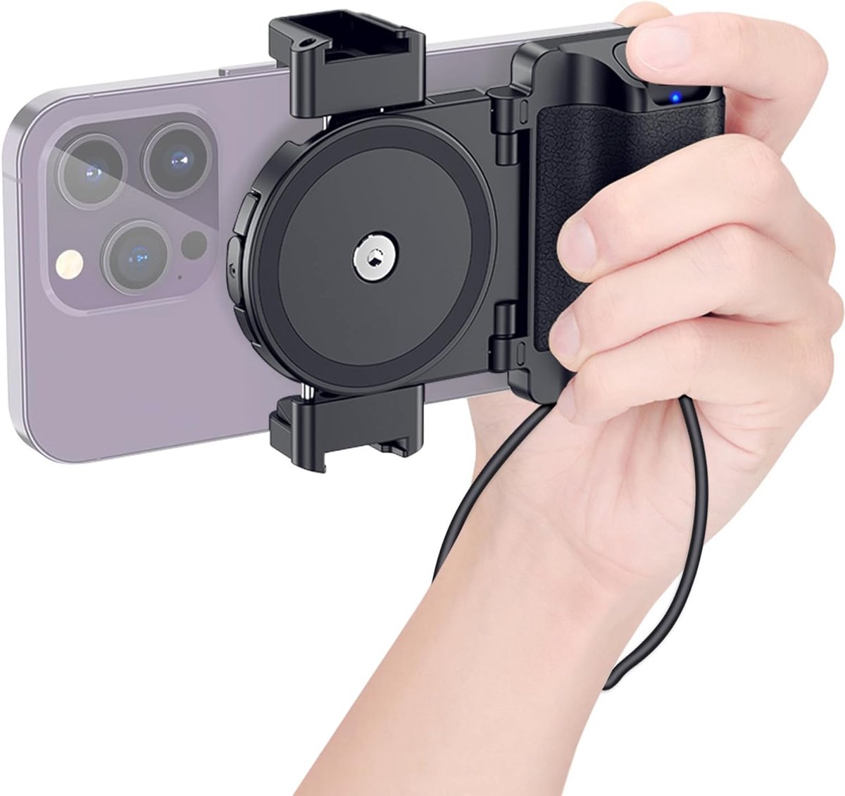 Compacte Smartphone Handgreep met Afneembare Draadloze Afstandsbediening en Koudshoe Bevestiging voor Vlogs, Video's en Foto's met 55-90mm Breedte voor iPhone en Galaxy