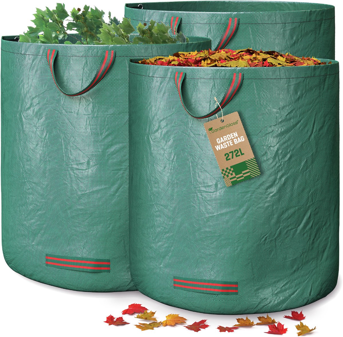 GardenGloss® 3x Tuinafvalzak Met Grepen - 272L Hoge Capaciteit - UV-Stabiel En Waterafstotend - Herbruikbare En Stabiele Tuinzak