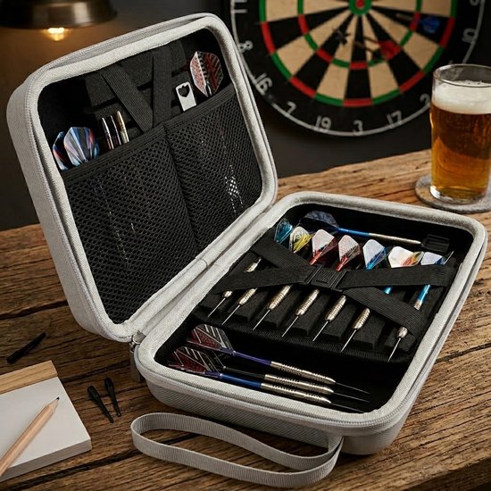 Witte dart case voor 12 dartpijlen – EVA harde schaal dart etui met opbergruimte voor dartpunten, shafts en flights – draagbare dart organizer met rits voor bescherming – dart accessoires voor heren en dames van NUVEX — afbeelding 2