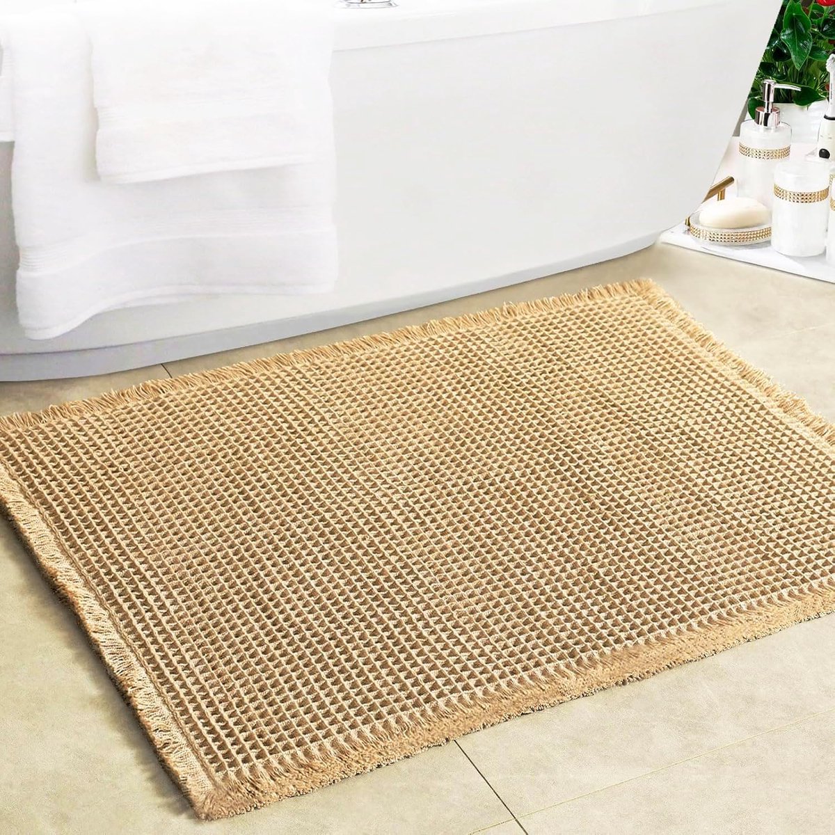 Wafel badmat met antislip tapijt pads 50 cm x 80 cm, super zachte, absorberende badmat, antislip badmat met pony en rug rubber antislip tapijt
