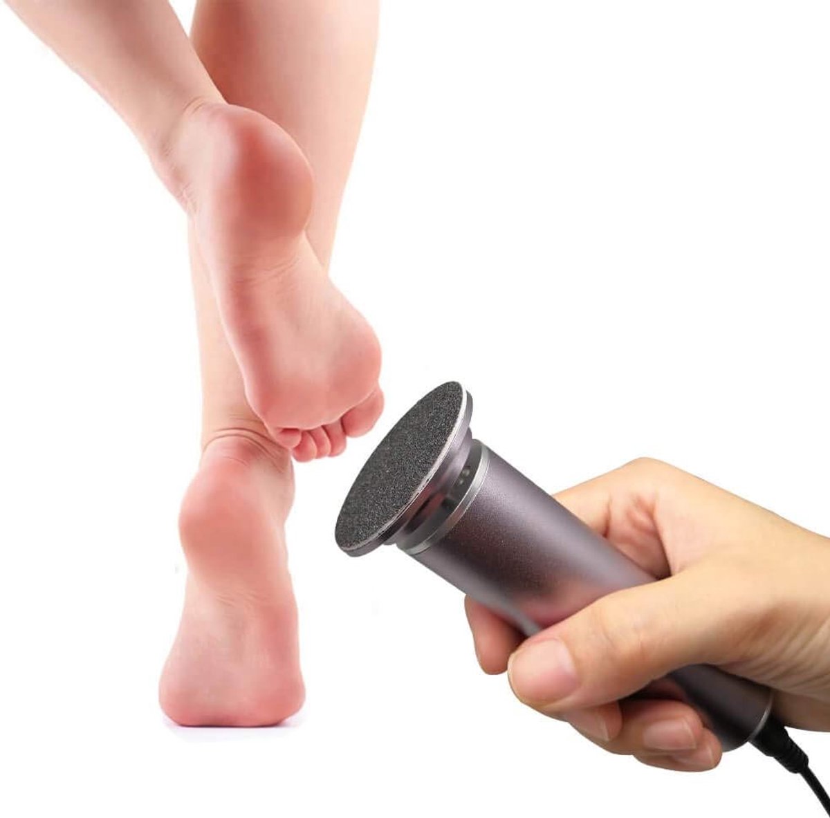 Anti-Eelt Elektrische Pedicure Voetenrasp Elektrische Voetenvijl voor Eelt (Verstelbare Snelheid) met 60 Vervangende Tampons voor Vrouwen Mannen Pedicures, Geen Batterij Nodig (Grijs Zilver)