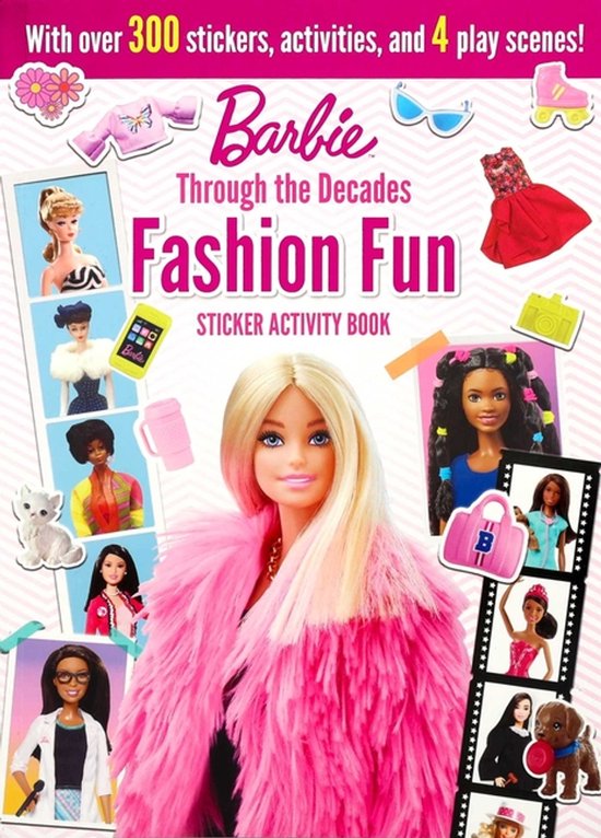 Barbie 'Fashion Fun Sticker Activity Book' met Barbie en verschillende mode-outfits, stickers en accessoires.