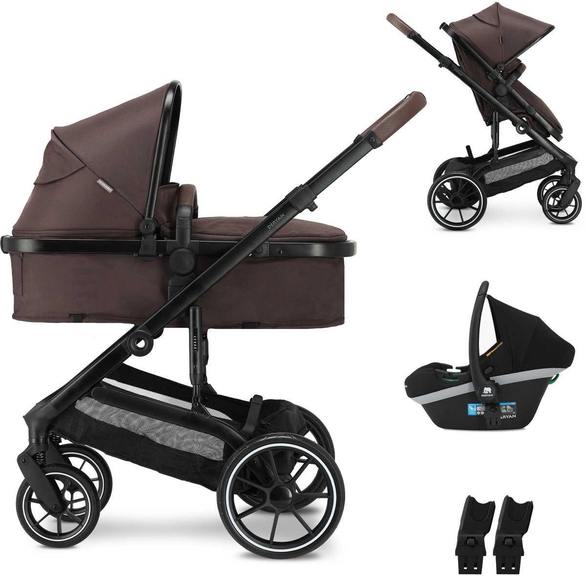 Deryan Noa Kinderwagen 3-in-1 - Wandelwagen met Autostoel - Chocolade van Deryan