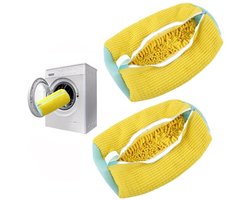 2-stuks Waszakken voor schoenen - Waszakken voor de wasmachine - Waszakken voor schoenen - Vormvaste waszakken - Waszakken - Chenille microvezel materiaal - 39*19 cm - Geschikt voor wasmachines, drogers, enz. - Geel, groen