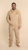 Heren Knuffle Fleece Onesie® | Warme onesie huispak jumpsuit voor mannen | Superzacht & comfortabel | Premium kwaliteit | Duurzaam & CO₂-neutraal geproduceerd in Portugal | Champagne maat S