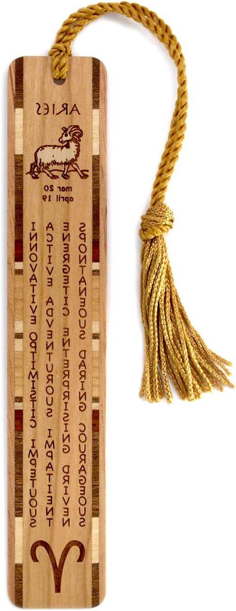 Houten Bladwijzer - Astrologisch Teken - Lezen Markeren - Handgemaakt in VS - 15 cm - Ram